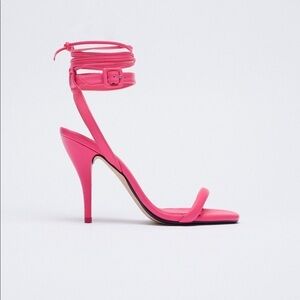 NWT. Zara Pink Tied High-Heel Sandals. Size 9.